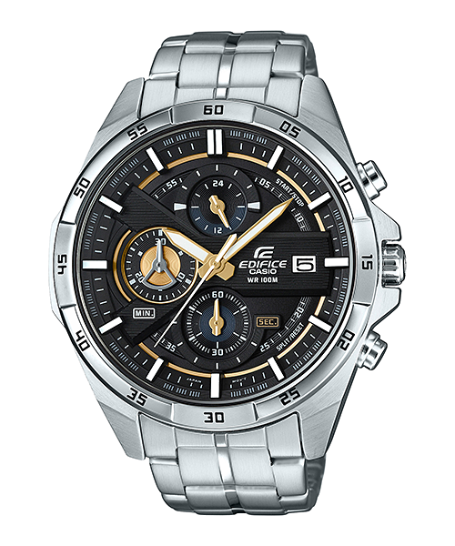 Collection Edifice - EFR-556D-1AVUEF - Montre Casio – boîtier en acier inoxydable, cadran multicouche noir à trois compteurs, bracelet acier – vue de face