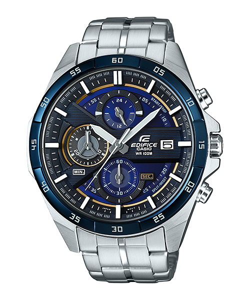 Collection Edifice - EFR-556DB-2AVUEF - Montre Casio – boîtier en acier inoxydable, lunette bleue, cadran multicouche bleu, bracelet acier – vue de face