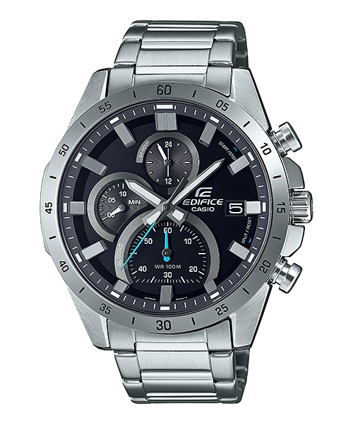Collection Edifice - EFR-571D-1AVUEF - Montre Casio – boîtier en acier argenté, cadran noir à index en relief, bracelet en acier – vue de face