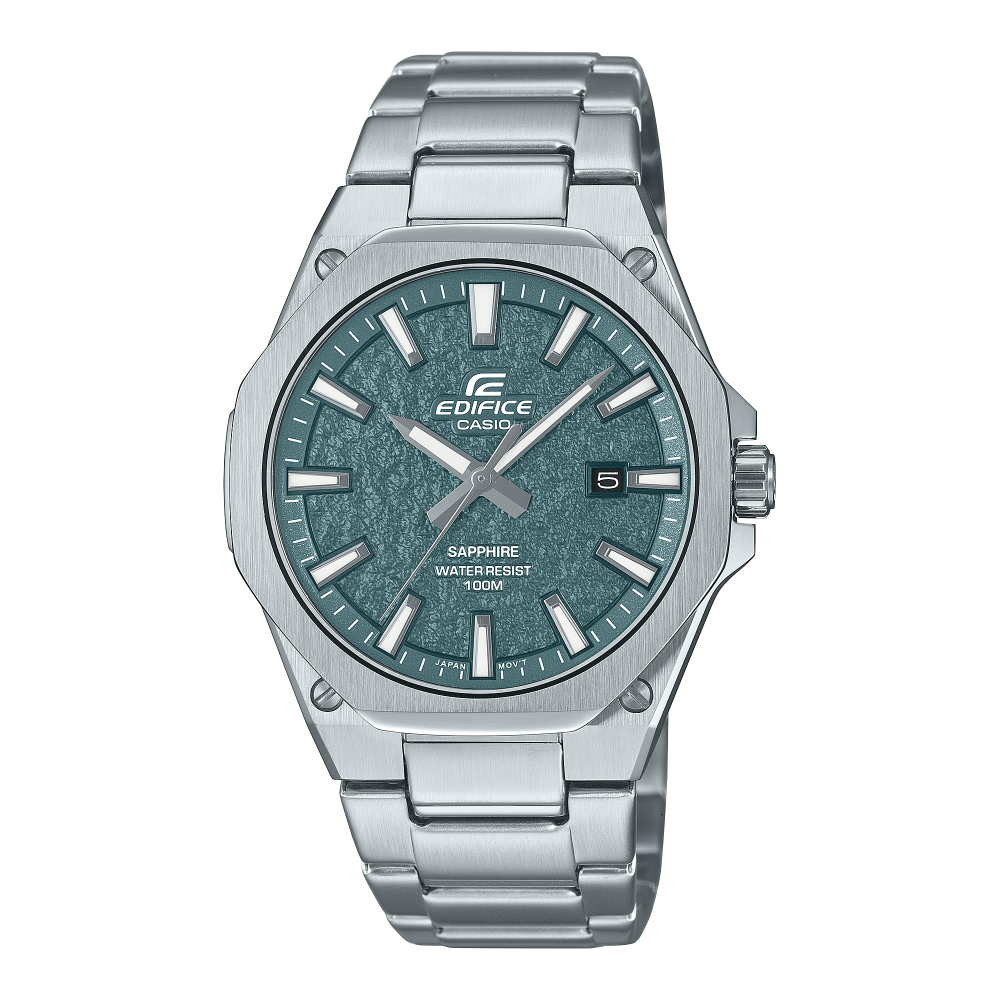 Collection Edifice - EFR-S108DE-3AVUEF - Montre Casio – boîtier fin en acier inoxydable, lunette octogonale, cadran vert texturé, bracelet acier – vue de face