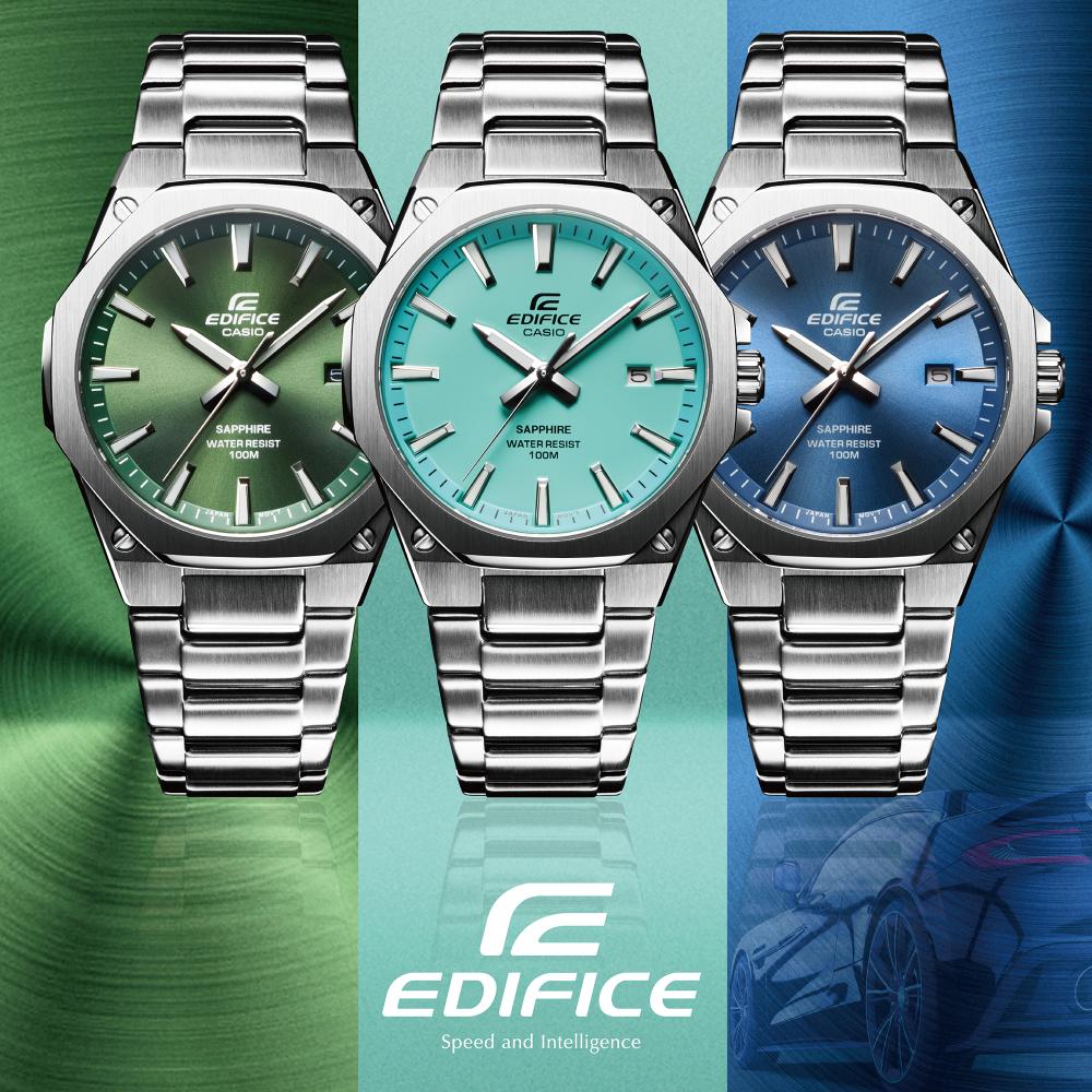 Collection Edifice - EFR-S108D-2AVUEF - Montre Casio – boîtier fin en acier inoxydable, lunette octogonale brossée, cadran bleu, bracelet acier – vue 2