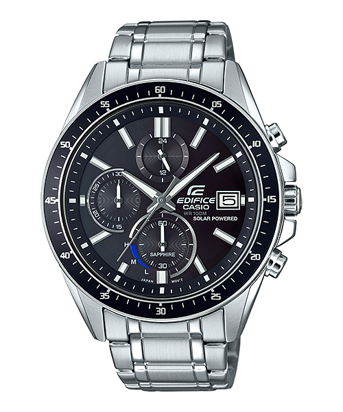 Collection Edifice - EFS-S510D-1AVUEF - Montre Casio – chronographe à cadran noir, boîtier argenté, bracelet en acier inoxydable – vue de face