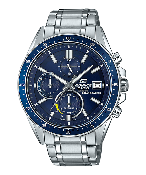 Collection Edifice - EFS-S510D-2AVUEF - Montre Casio – chronographe à cadran bleu à trois compteurs, bracelet en acier inoxydable – vue de face