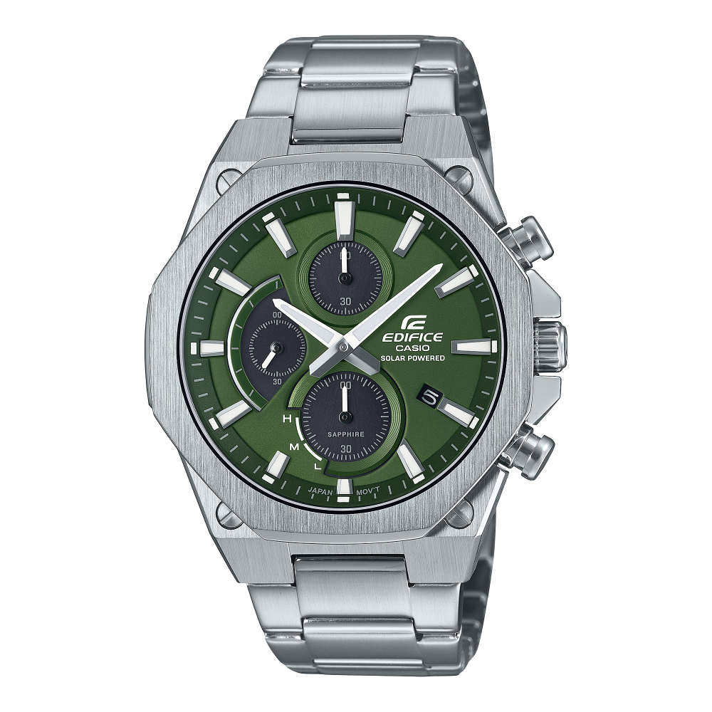 Collection Edifice - EFS-S570D-3AUEF - Montre Casio – boîtier en acier argenté à lunette octogonale, cadran vert, bracelet en acier – vue de face