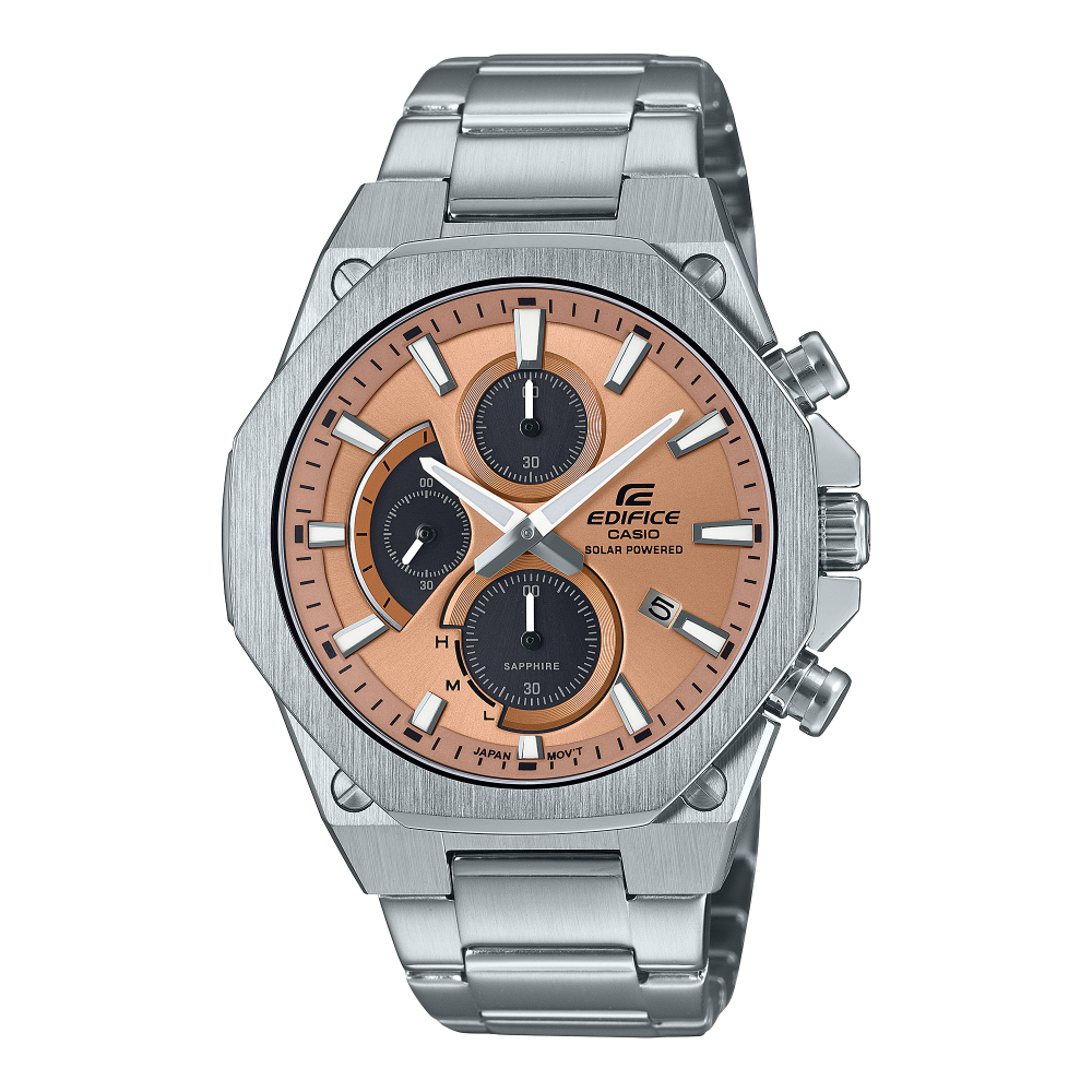 Collection Edifice - EFS-S570D-5AUEF - Montre Casio – boîtier en acier argenté à lunette octogonale, cadran marron, bracelet en acier – vue de face