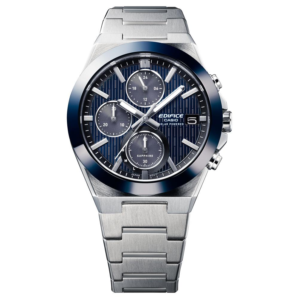 Collection Edifice - EFS-S650D-2AEF - Montre Casio – chronographe solaire à cadran bleu, lunette en céramique, boîtier et bracelet en acier argenté – vue 7