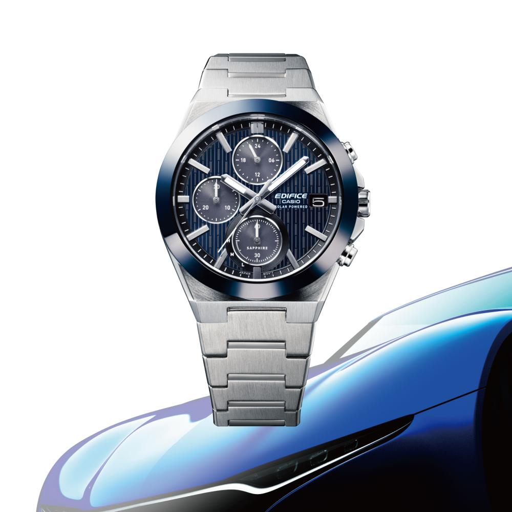 Collection Edifice - EFS-S650D-2AEF - Montre Casio – chronographe solaire à cadran bleu, lunette en céramique, boîtier et bracelet en acier argenté – vue 2