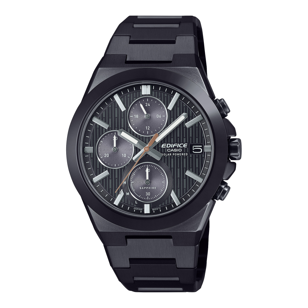 Collection Edifice - EFS-S650DC-1AEF - Montre Casio – chronographe solaire noir, boîtier et bracelet en acier à placage ionique noir, lunette en céramique – vue de face