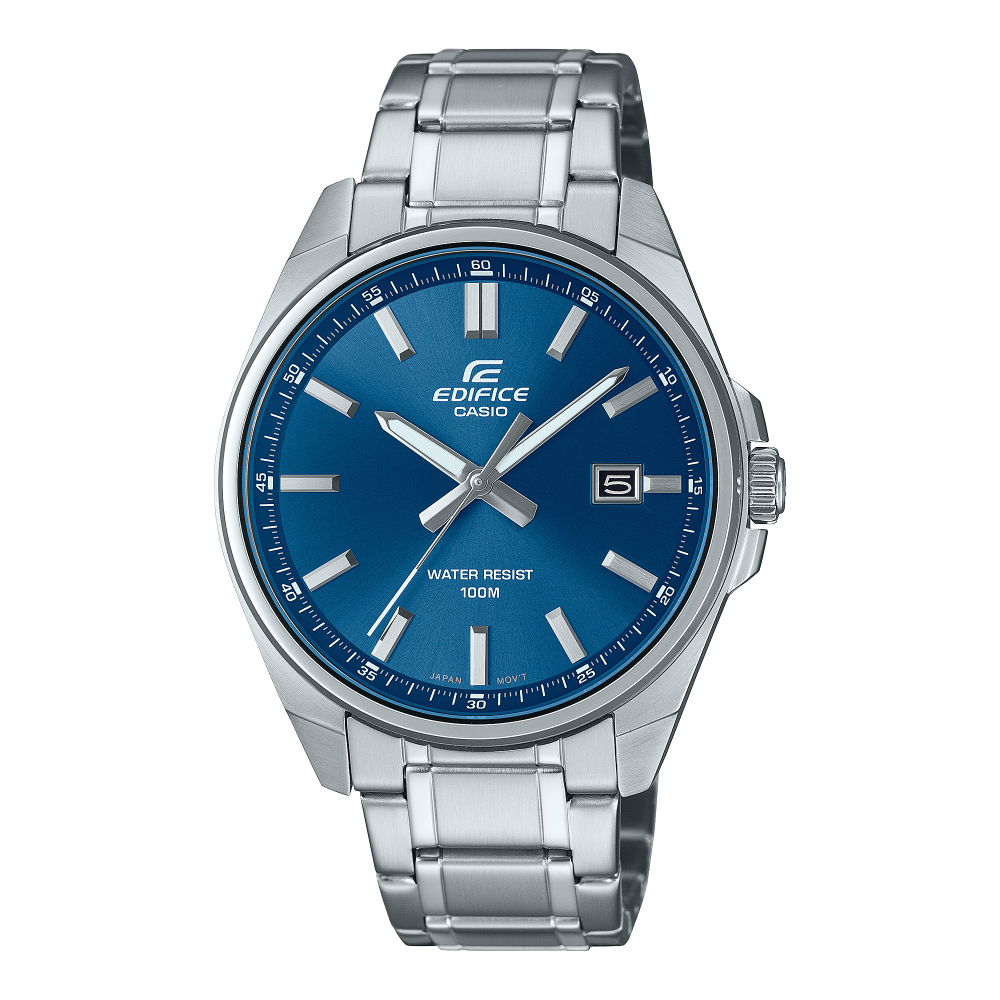 Collection Edifice - EFV-150D-2AVUEF - Montre Casio – montre trois aiguilles à cadran bleu, boîtier et bracelet en acier inoxydable argenté – vue de face