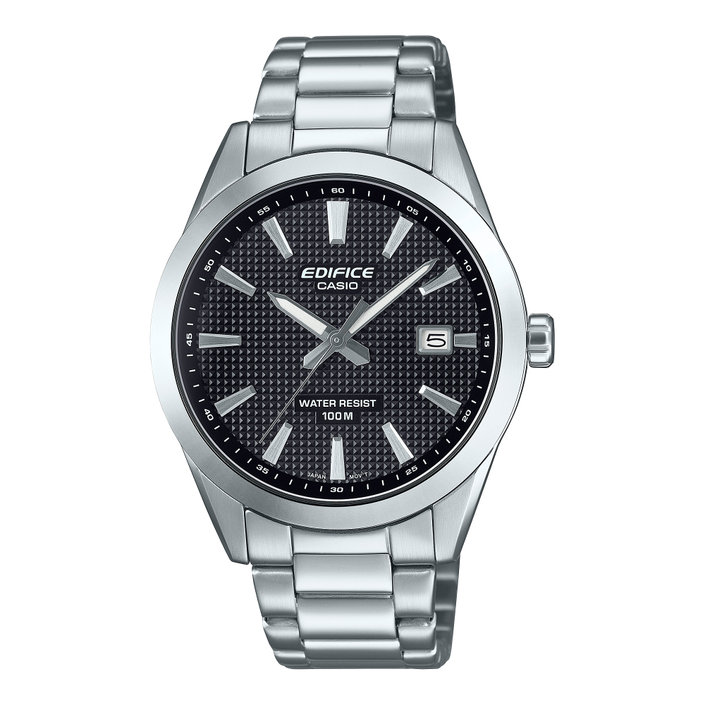 Collection Edifice - EFV-160D-1AVEF - Montre Casio – boîtier en acier inoxydable de 40 mm, cadran noir motif Clous de Paris, bracelet acier – vue de face