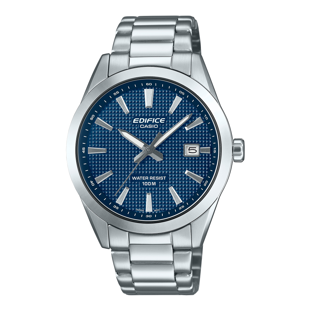 Collection Edifice - EFV-160D-2AVEF - Montre Casio – boîtier en acier inoxydable de 40 mm, cadran bleu motif Clous de Paris, bracelet acier – vue de face