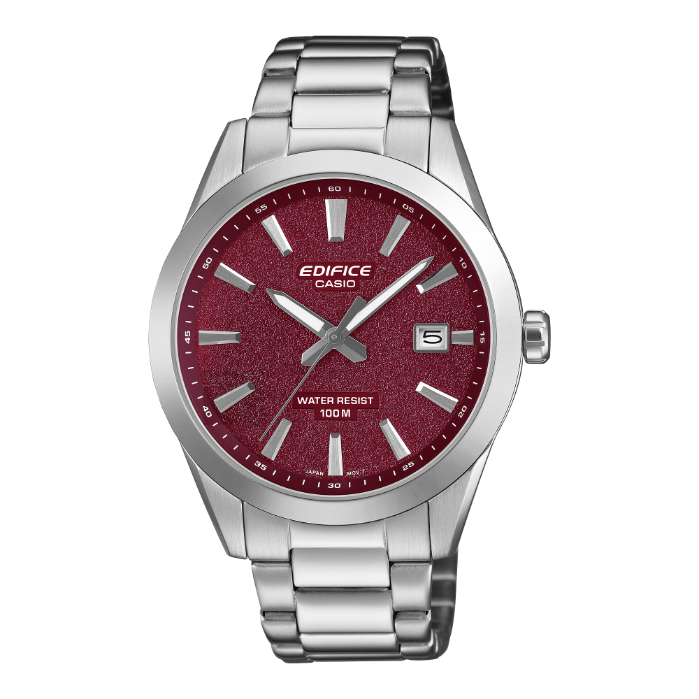 Collection Edifice - EFV-160D-4AVEF - Montre Casio – boîtier en acier argenté, cadran rouge texturé, bracelet en acier – vue de face
