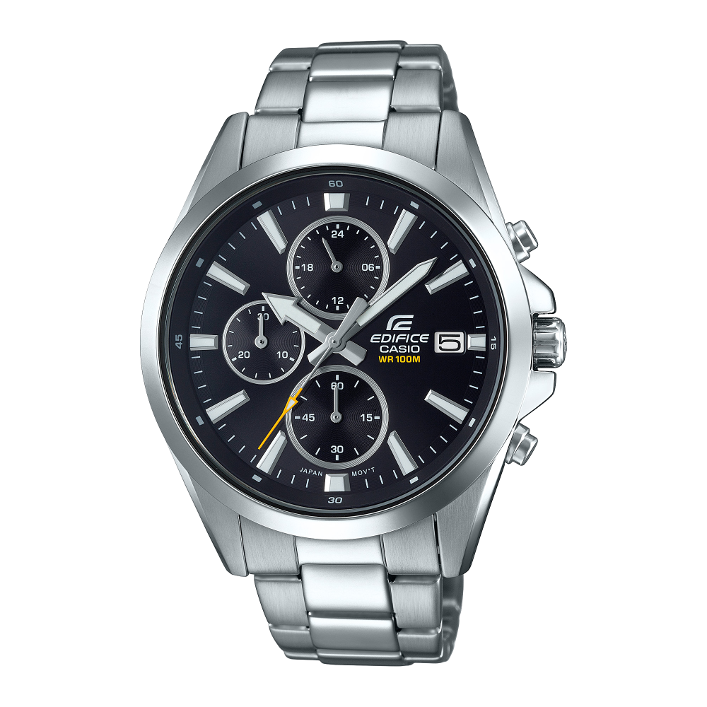 Collection Edifice - EFV-560D-1AVUEF - Montre Casio – chronographe à cadran noir, boîtier et bracelet en acier inoxydable argenté – vue de face