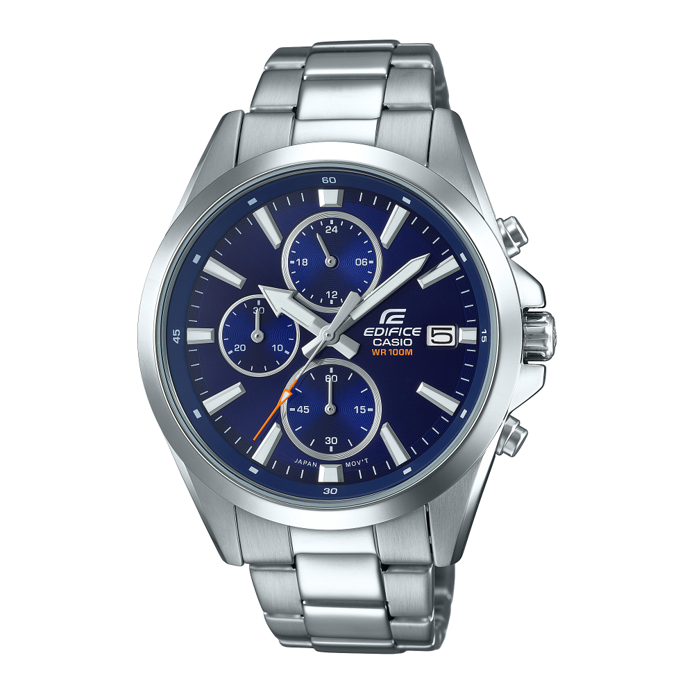 Collection Edifice - EFV-560D-2AVUEF - Montre Casio – chronographe à cadran bleu, boîtier et bracelet en acier inoxydable argenté – vue de face