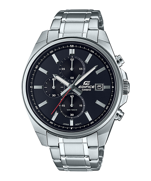 Collection Edifice - EFV-610D-1AVUEF - Montre Casio – boîtier en acier argenté, cadran noir à trotteuse rouge, bracelet en acier – vue de face