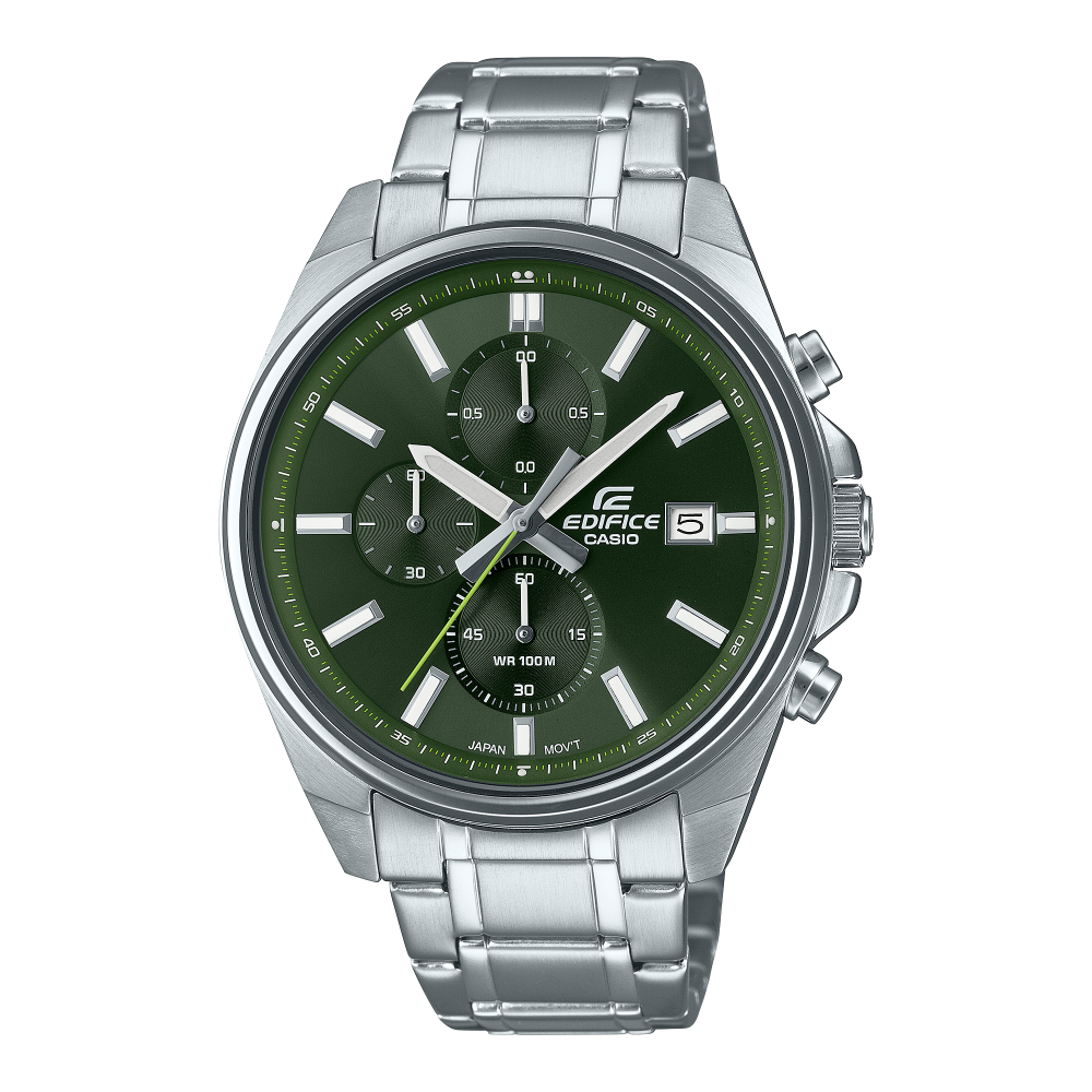 Collection Edifice - EFV-610D-3CVUEF - Montre Casio – chronographe à cadran vert, boîtier et bracelet en acier inoxydable argenté – vue de face