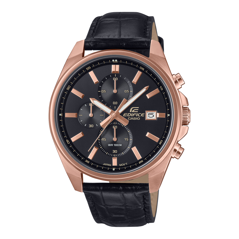 Collection Edifice - EFV-610ECL-1AUEF - Montre Casio – chronographe au boîtier à placage ionique rose doré, bracelet en cuir véritable – vue de face