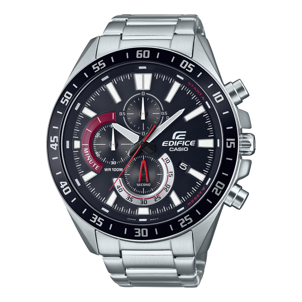 Collection Edifice - EFV-620D-1A4VUEF - Montre Casio – boîtier en acier argenté, cadran noir à compteurs, bracelet en acier inoxydable – vue de face