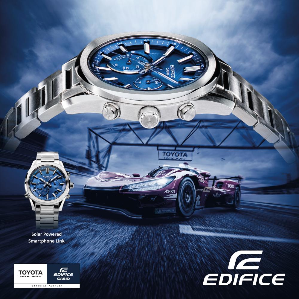 Collection Edifice - EQB-1300D-2AEF - Montre Casio – boîtier fin en acier argenté, cadran bleu texturé, bracelet en acier à maillons – vue 3