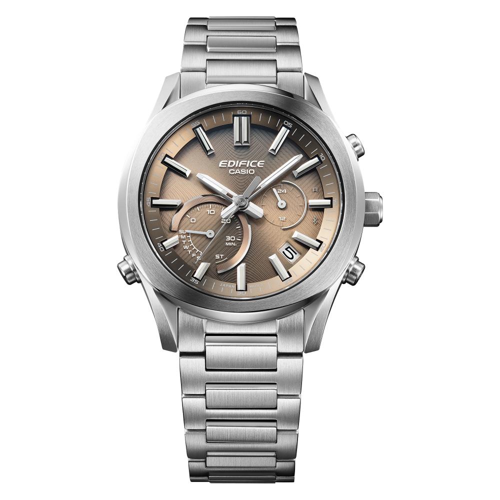 Collection Edifice - EQB-1300D-5AEF - Montre Casio – boîtier fin en acier argenté, cadran marron texturé, bracelet en acier à maillons – vue 3