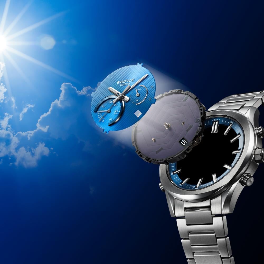 Collection Edifice - EQB-1300D-2AEF - Montre Casio – boîtier fin en acier argenté, cadran bleu texturé, bracelet en acier à maillons – vue 8