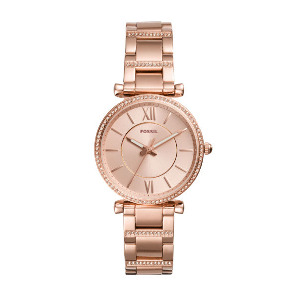 Montre femme Fossil Carlie ES4301 – cadran doré rose bracelet acier inoxydable doré rose – vue de face