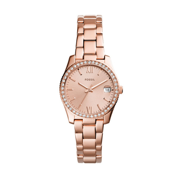 Montre femme Fossil Scarlette ES4318 – cadran doré rose bracelet acier inoxydable doré rose – vue de face