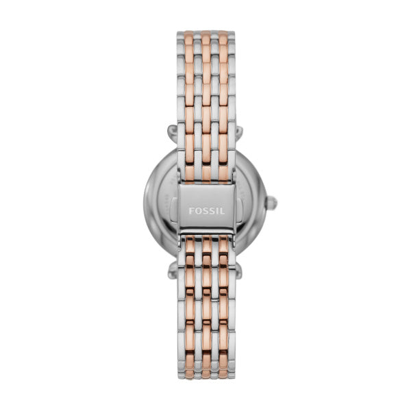 Montre femme Fossil Carlie ES4649 – cadran nacre bracelet acier inoxydable bicolore – vue 2