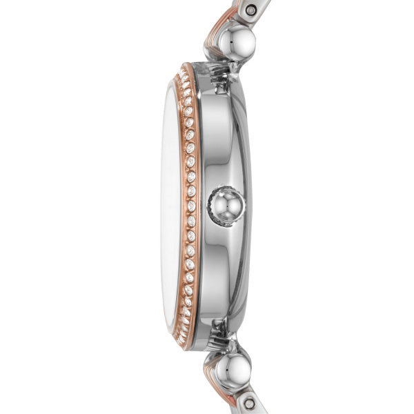 Montre femme Fossil Carlie ES4649 – cadran nacre bracelet acier inoxydable bicolore – vue 3