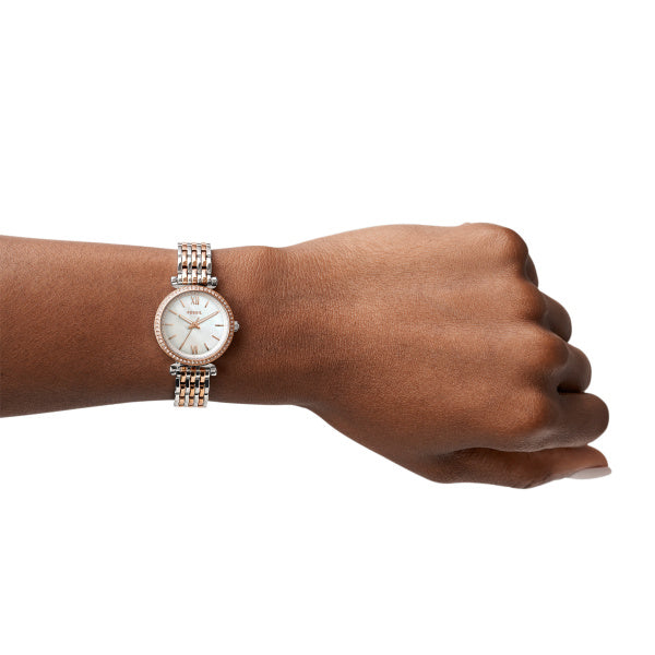 Montre femme Fossil Carlie ES4649 – cadran nacre bracelet acier inoxydable bicolore – vue 4
