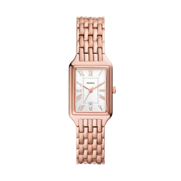 Montre femme Fossil Raquel ES5271 – cadran blanc bracelet acier inoxydable doré rose – vue de face