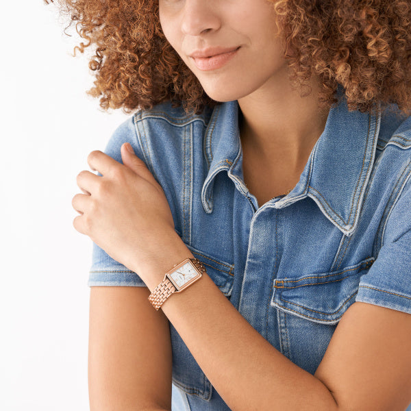 Montre femme Fossil Raquel ES5271 – cadran blanc bracelet acier inoxydable doré rose – vue 4