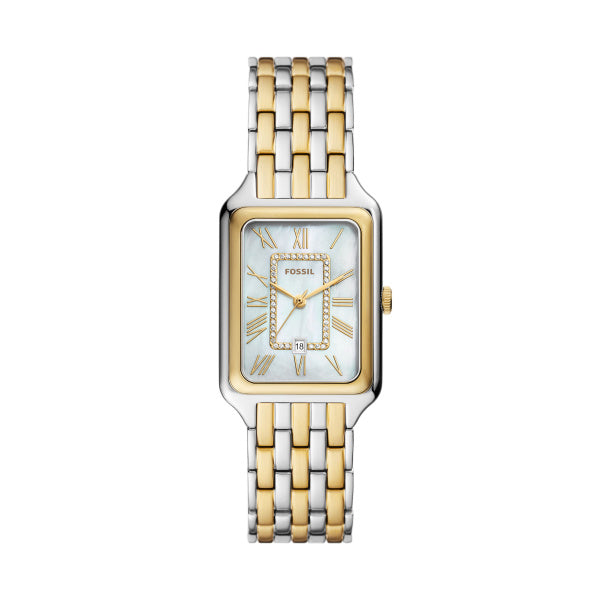 Montre femme Fossil Raquel ES5305 – cadran nacre bracelet acier inoxydable bicolore – vue de face
