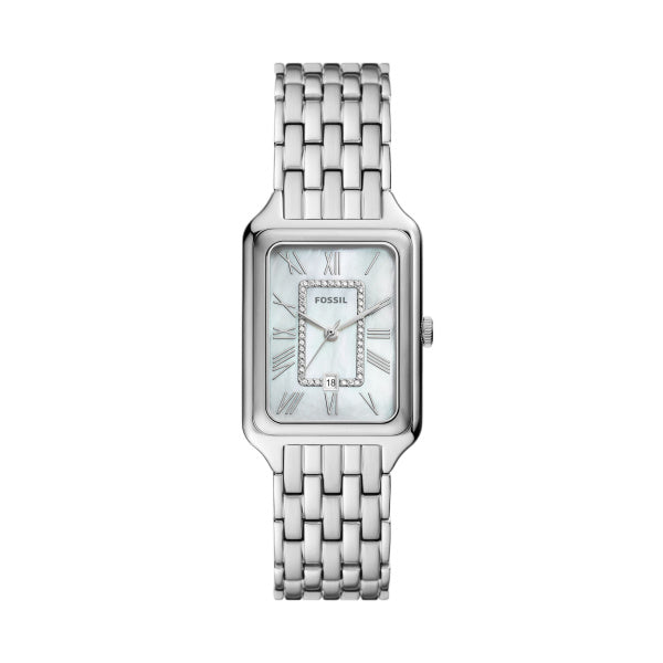 Montre femme Fossil Raquel ES5306 – cadran nacre bracelet acier inoxydable argenté – vue de face