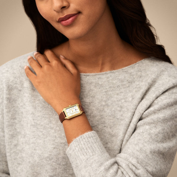 Montre femme Fossil Raquel ES5307 – cadran nacre bracelet cuir marron – vue 4
