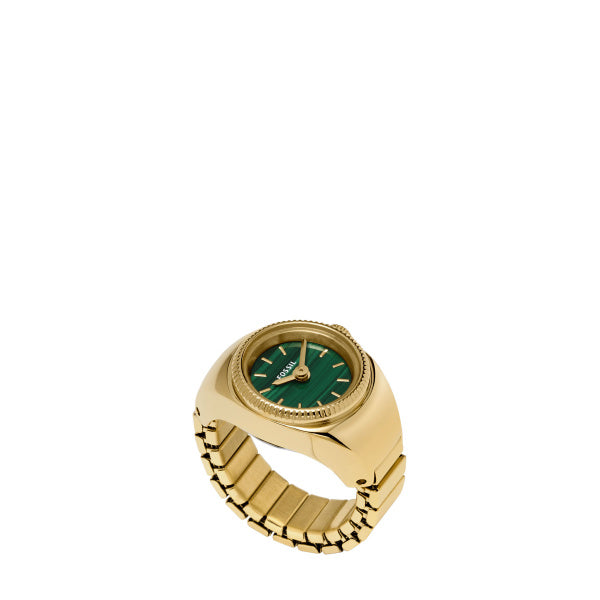Montre femme Fossil Watch Ring ES5308 – cadran vert bracelet acier inoxydable doré – vue de face