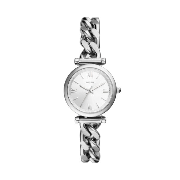 Montre femme Fossil Carlie ES5331 – cadran argenté bracelet acier inoxydable argenté – vue de face