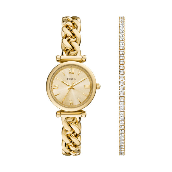 Montre femme Fossil Gift Set ES5387SET – cadran doré bracelet acier inoxydable doré – vue de face