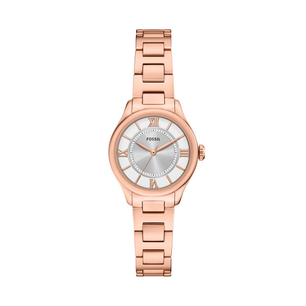 Montre femme Fossil Gilmore ES5420 – cadran argenté bracelet acier inoxydable doré rose – vue de face