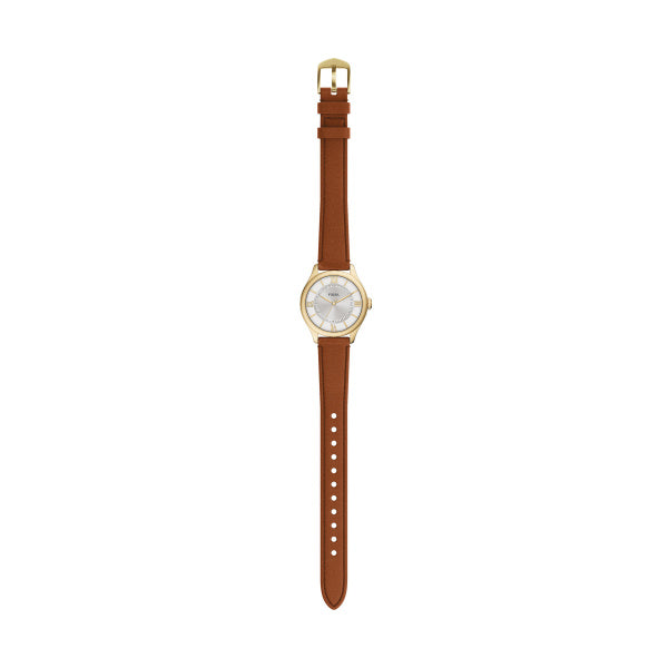 Montre femme Fossil Gilmore ES5423 – cadran argenté bracelet cuir marron – vue 5