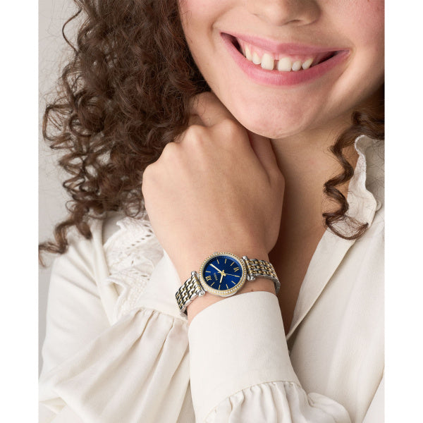 Montre femme Fossil Carlie ES5438 – cadran bleu bracelet acier inoxydable bicolore – vue 4