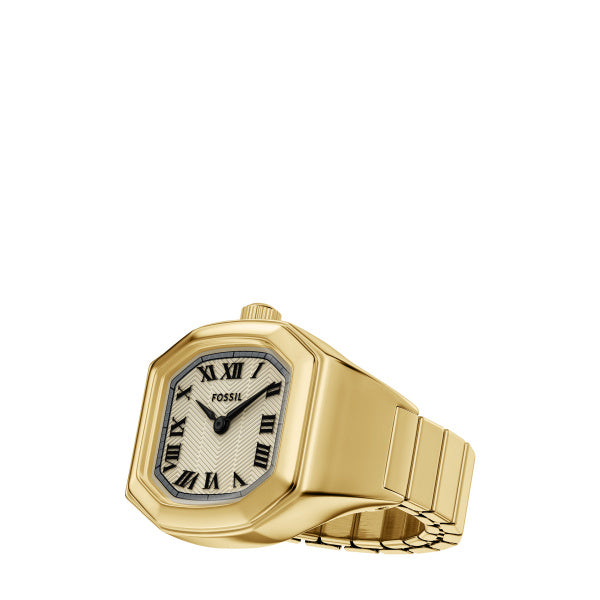 Montre femme Fossil Harlow Watch Ring ES5446 – cadran crème bracelet acier inoxydable doré – vue de face