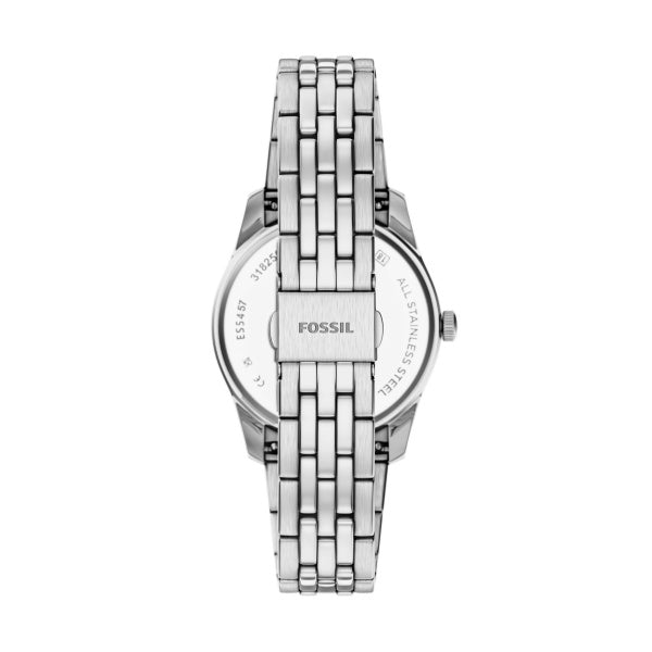 Montre femme Fossil Scarlette ES5457 – cadran bleu bracelet acier inoxydable argenté – vue 2
