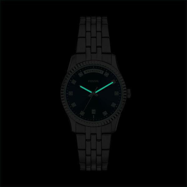 Montre femme Fossil Scarlette ES5457 – cadran bleu bracelet acier inoxydable argenté – vue 5