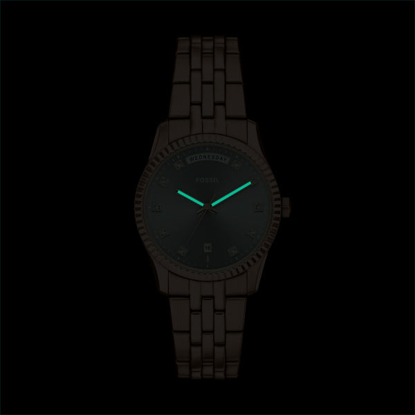 Montre femme Fossil Scarlette ES5459 – cadran gris bracelet acier inoxydable doré rose – vue 5