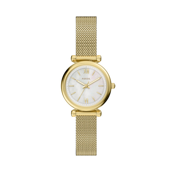 Montre femme Fossil Carlie ES5462 – cadran nacre bracelet acier inoxydable doré – vue de face
