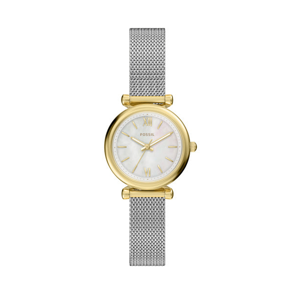 Montre femme Fossil Carlie ES5463 – cadran nacre bracelet acier inoxydable argenté – vue de face