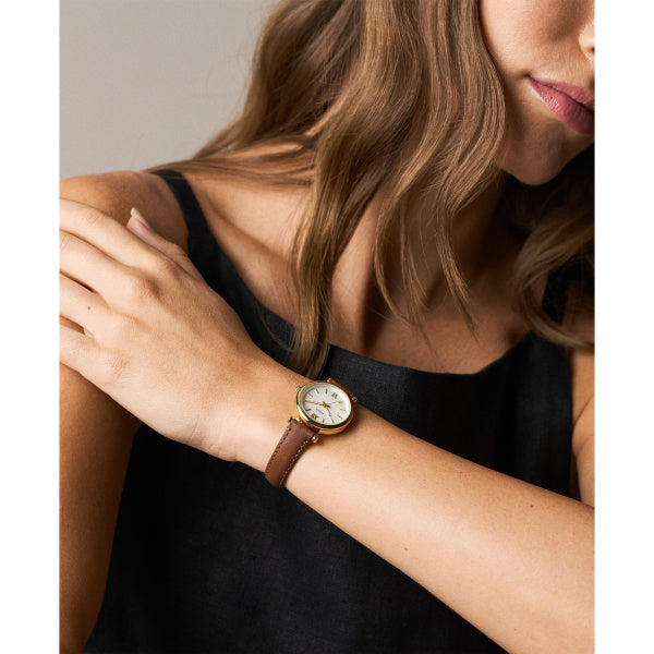 Montre femme Fossil Carlie ES5464 – cadran blanc bracelet cuir marron – vue 4