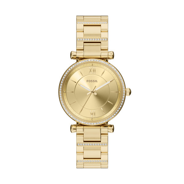 Montre femme Fossil Carlie ES5465 – cadran doré bracelet acier inoxydable doré – vue de face