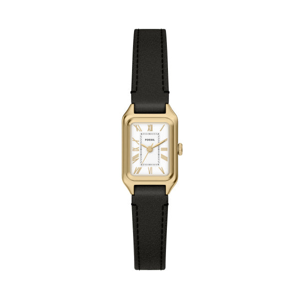 Montre femme Fossil Raquel ES5470 – cadran blanc bracelet cuir noir – vue de face